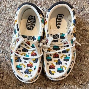 Hey Dude Kids White Slip-On Sneakers with Colorful Construction Print
